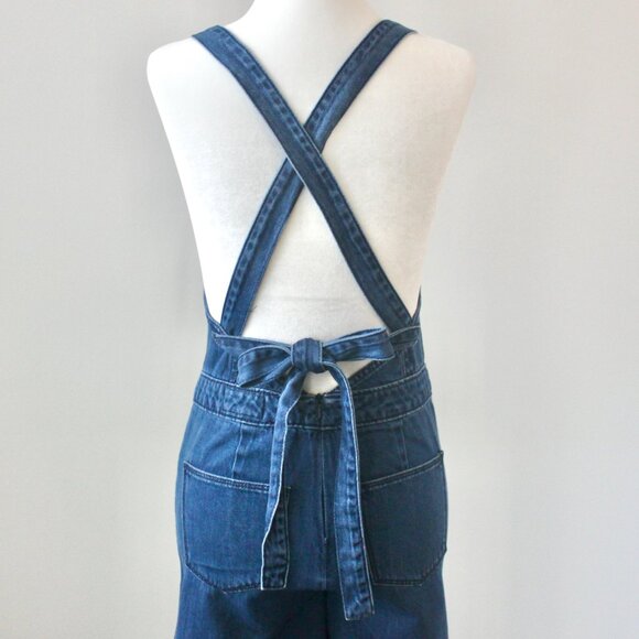 Universal Thread Blue Bow Classic Cross back Feminine Wide-Leg Denim Overalls 0 - Picture 2 of 12